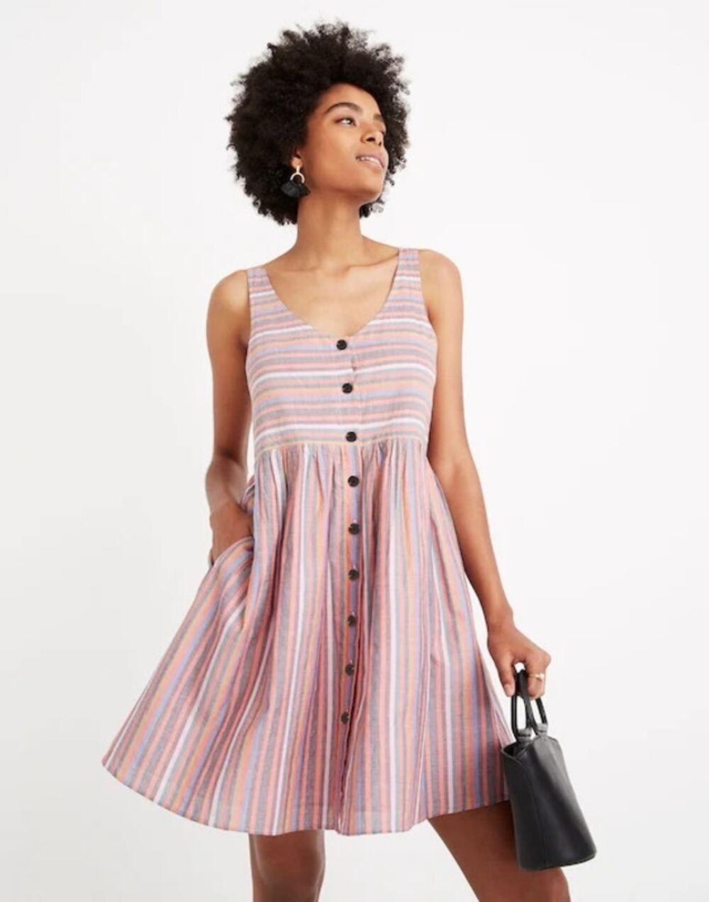 Madewell Scoopneck Tank Dress in Rainbow Stripe.size M